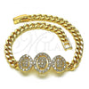 Oro Laminado Fancy Bracelet, Gold Filled Style with White Micro Pave, Polished, Golden Finish, 03.283.0224.08