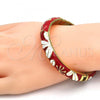 Oro Laminado Individual Bangle, Gold Filled Style Flower Design, Red Enamel Finish, Golden Finish, 07.246.0008.3.05 (10 MM Thickness, Size 5 - 2.50 Diameter)