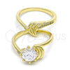 Oro Laminado Wedding Ring, Gold Filled Style Duo Design, with White Cubic Zirconia and White Micro Pave, Polished, Golden Finish, 01.99.0042.07 (Size 7)