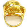 Oro Laminado Multi Stone Ring, Gold Filled Style Greek Key and Bee Design, with White Crystal, Polished, Golden Finish, 01.241.0004.08 (Size 8)