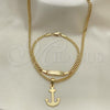 Oro Laminado Earring and Pendant Children Set, Gold Filled Style Anchor Design, Polished, Golden Finish, 06.63.0230