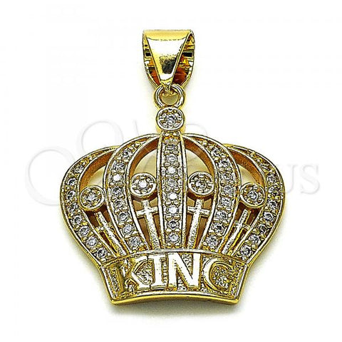 Oro Laminado Fancy Pendant, Gold Filled Style Crown Design, with White Micro Pave, Polished, Golden Finish, 05.342.0114