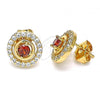 Oro Laminado Stud Earring, Gold Filled Style with Garnet and White Cubic Zirconia, Polished, Golden Finish, 02.387.0015.2