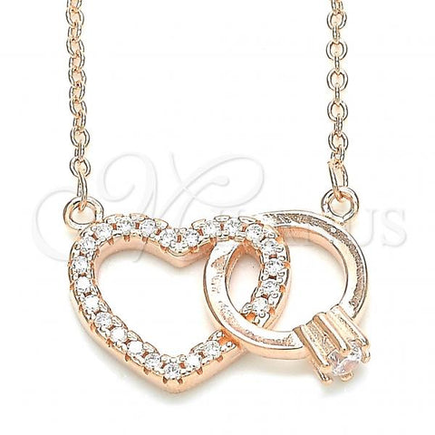 Sterling Silver Pendant Necklace, Heart Design, with White Cubic Zirconia and White Crystal, Polished, Rose Gold Finish, 04.336.0023.1.16