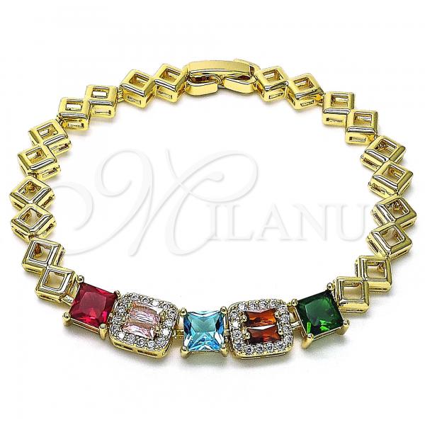 Oro Laminado Fancy Bracelet, Gold Filled Style with Multicolor Cubic Zirconia and White Micro Pave, Polished, Golden Finish, 03.283.0122.07