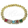 Oro Laminado Fancy Bracelet, Gold Filled Style with Multicolor Cubic Zirconia and White Micro Pave, Polished, Golden Finish, 03.283.0122.07