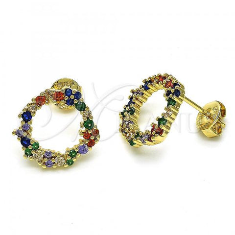 Oro Laminado Stud Earring, Gold Filled Style with Multicolor Cubic Zirconia, Polished, Golden Finish, 02.94.0078