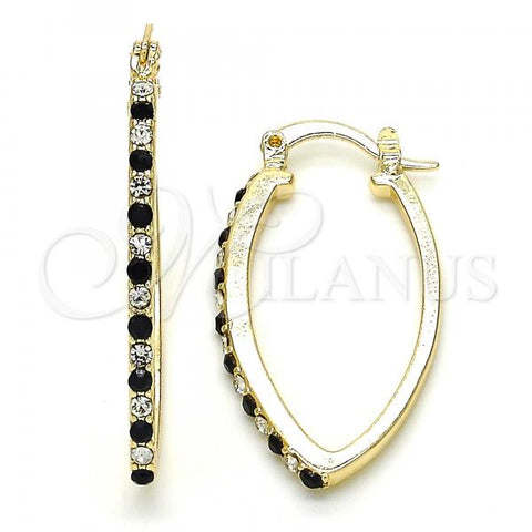 Oro Laminado Small Hoop, Gold Filled Style with Black and White Crystal, Polished, Golden Finish, 02.100.0082.4.15