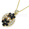 Oro Laminado Pendant Necklace, Gold Filled Style Flower Design, with Black and White Cubic Zirconia, Polished, Golden Finish, 04.346.0013.2.20