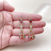 Oro Laminado Long Earring, Gold Filled Style Teardrop and Baguette Design, with Multicolor Cubic Zirconia and White Micro Pave, Polished, Golden Finish, 02.282.0076