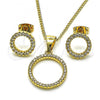 Oro Laminado Earring and Pendant Adult Set, Gold Filled Style with White Micro Pave, Polished, Golden Finish, 10.342.0073