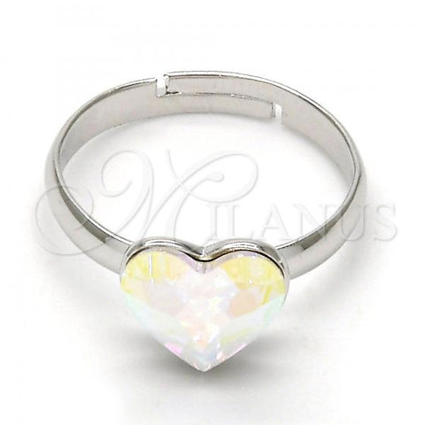 Rhodium Plated Multi Stone Ring, Heart Design, with Aurore Boreale Swarovski Crystals, Polished, Rhodium Finish, 01.239.0002.4 (One size fits all)