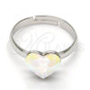 Rhodium Plated Multi Stone Ring, Heart Design, with Aurore Boreale Swarovski Crystals, Polished, Rhodium Finish, 01.239.0002.4 (One size fits all)