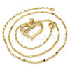 Oro Laminado Pendant Necklace, Gold Filled Style Heart Design, with White Cubic Zirconia, Polished, Golden Finish, 04.99.0039.18