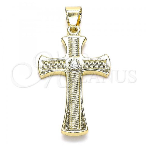 Oro Laminado Religious Pendant, Gold Filled Style Cross Design, with White Crystal, Polished, Golden Finish, 05.213.0081