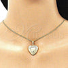Oro Laminado Pendant Necklace, Gold Filled Style Heart and Bow Design, Polished, Golden Finish, 04.117.0019.20