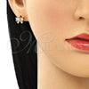 Oro Laminado Stud Earring, Gold Filled Style Bow Design, with Pink Cubic Zirconia, Polished, Golden Finish, 02.387.0030