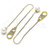 Oro Laminado Threader Earring, Gold Filled Style with White Micro Pave, Polished, Golden Finish, 02.210.0809