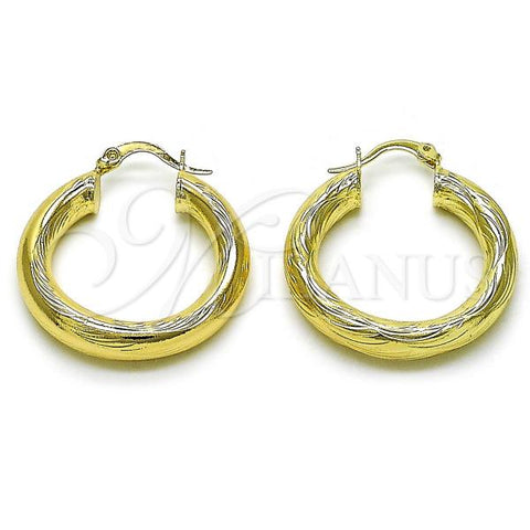 Oro Laminado Medium Hoop, Gold Filled Style Hollow Design, Diamond Cutting Finish, Golden Finish, 02.213.0752.30