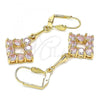 Oro Laminado Long Earring, Gold Filled Style with Pink Cubic Zirconia, Polished, Golden Finish, 02.387.0053.2