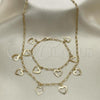 Oro Laminado Necklace and Bracelet, Gold Filled Style Heart Design, Polished, Golden Finish, 06.63.0203