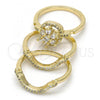 Oro Laminado Wedding Ring, Gold Filled Style Flower and Triple Design, with White Cubic Zirconia and White Micro Pave, Polished, Golden Finish, 01.99.0041.08 (Size 8)