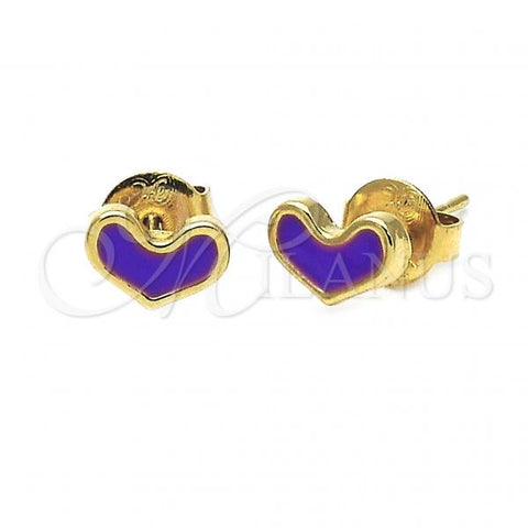Oro Laminado Stud Earring, Gold Filled Style Heart Design, Purple Enamel Finish, Golden Finish, 02.64.0253 *PROMO*