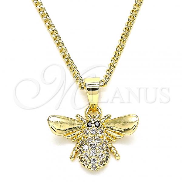 Oro Laminado Pendant Necklace, Gold Filled Style Bee Design, with White and Black Micro Pave, Polished, Golden Finish, 04.344.0031.20