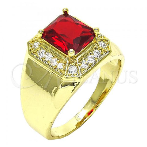 Oro Laminado Mens Ring, Gold Filled Style with Garnet and White Cubic Zirconia, Polished, Golden Finish, 01.266.0016.12 (Size 12)