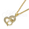 Oro Laminado Pendant Necklace, Gold Filled Style Heart Design, with White Cubic Zirconia, Polished, Golden Finish, 04.156.0103.1.20