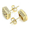 Oro Laminado Stud Earring, Gold Filled Style with Garnet and White Micro Pave, Polished, Golden Finish, 02.344.0080.1