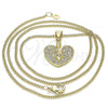 Oro Laminado Pendant Necklace, Gold Filled Style Heart Design, with White Micro Pave, Polished, Golden Finish, 04.156.0346.20