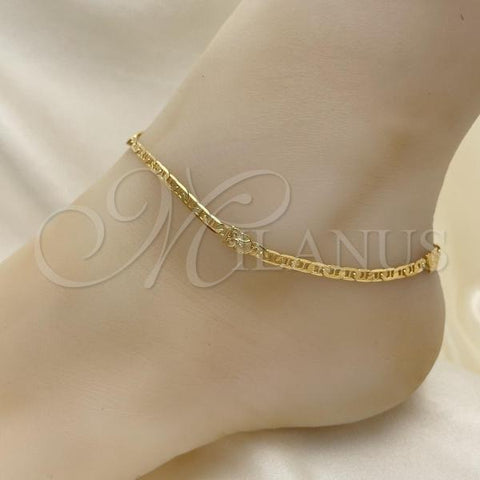 Oro Laminado Fancy Anklet, Gold Filled Style Owl and Mariner Design, Polished, Golden Finish, 03.32.0619.10