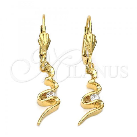 Oro Laminado Dangle Earring, Gold Filled Style with White Cubic Zirconia, Polished, Golden Finish, 02.63.1519