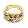 Oro Laminado Multi Stone Ring, Gold Filled Style Flower Design, with Multicolor Cubic Zirconia, Polished, Golden Finish, 01.210.0062.1.07 (Size 7)