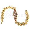 Oro Laminado Fancy Bracelet, Gold Filled Style Leaf Design, with Multicolor Cubic Zirconia, Polished, Golden Finish, 03.323.0006.08