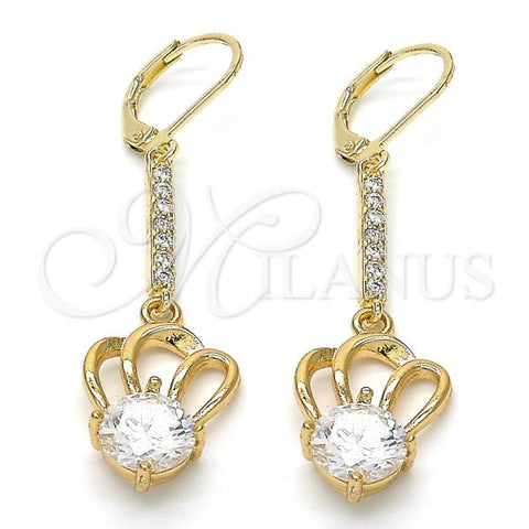 Oro Laminado Long Earring, Gold Filled Style with White Cubic Zirconia, Polished, Golden Finish, 02.210.0177