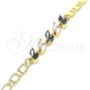 Oro Laminado Fancy Bracelet, Gold Filled Style Leaf Design, with Black and White Cubic Zirconia, Polished, Golden Finish, 03.63.2128.1.08