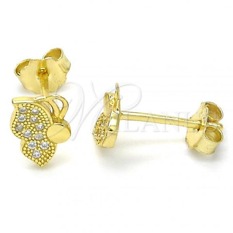 Sterling Silver Stud Earring, Butterfly Design, with White Micro Pave, Polished, Golden Finish, 02.174.0073