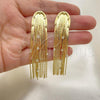 Oro Laminado Long Earring, Gold Filled Style with White Crystal, Diamond Cutting Finish, Golden Finish, 02.341.0142