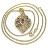 Oro Laminado Pendant Necklace, Gold Filled Style with Multicolor Cubic Zirconia and White Micro Pave, Polished, Golden Finish, 04.346.0018.1.20