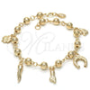Oro Laminado Charm Bracelet, Gold Filled Style Elephant and Four-leaf Clover Design, Polished, Golden Finish, 03.32.0075.08