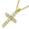 Oro Laminado Religious Pendant, Gold Filled Style Cross Design, with White Cubic Zirconia, Polished, Golden Finish, 05.341.0045