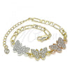 Oro Laminado Fancy Bracelet, Gold Filled Style Butterfly Design, with White Crystal, Polished, Tricolor, 03.380.0128.07