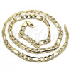 Oro Laminado Basic Necklace, Gold Filled Style Pave Figaro Design, Polished, Golden Finish, 04.213.0185.24
