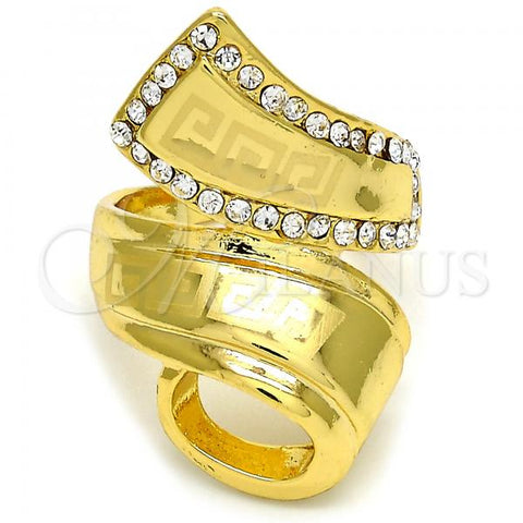 Oro Laminado Multi Stone Ring, Gold Filled Style Greek Key Design, with White Crystal, Polished, Golden Finish, 01.241.0028.10 (Size 10)