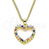 Oro Laminado Pendant Necklace, Gold Filled Style Heart Design, with Multicolor Micro Pave, Polished, Golden Finish, 04.94.0040.2.20