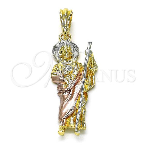 Oro Laminado Religious Pendant, Gold Filled Style San Judas Design, Diamond Cutting Finish, Tricolor, 05.196.0006