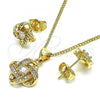 Oro Laminado Earring and Pendant Adult Set, Gold Filled Style Love Knot Design, with White Micro Pave and White Cubic Zirconia, Polished, Golden Finish, 10.156.0448