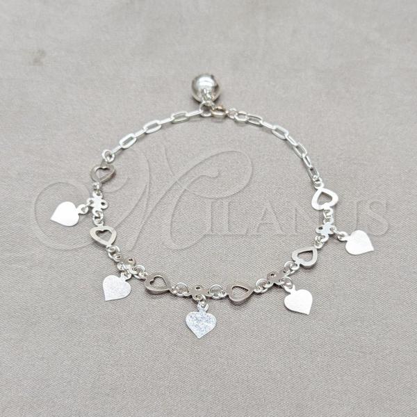 Sterling Silver Fancy Bracelet, Heart Design, Polished, Silver Finish, 03.409.0132.07